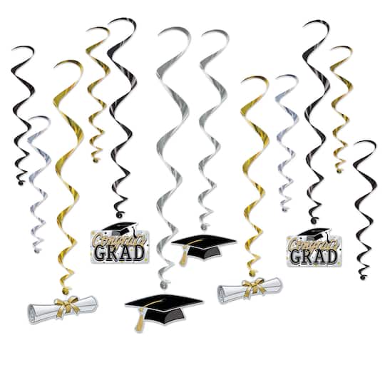 Beistle Black, Gold & Silver Graduation Whirls Pack
